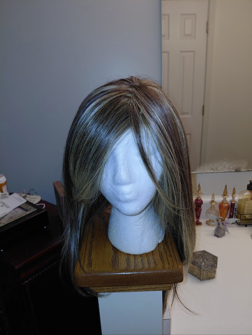 Long Layered Synthetic Wig with Blonde Highlights and Brown Base Belle TRESS